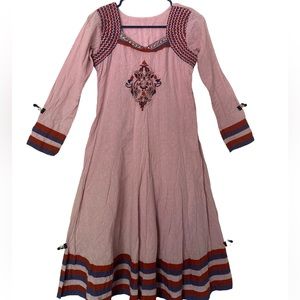 Dusty pink flared cotton embroidered fully lined Anarkali kurta/kurti - Small